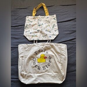 Danica Dragonfly Print and Paris Duck Store Tote Bags EUC